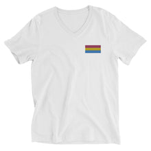 Load image into Gallery viewer, Pan Pride Flag Embroidered Unisex Short Sleeve V-Neck T-Shirt (left chest)
