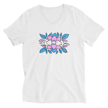 Load image into Gallery viewer, Trans Flowers - Unisex Short Sleeve V-Neck T-Shirt
